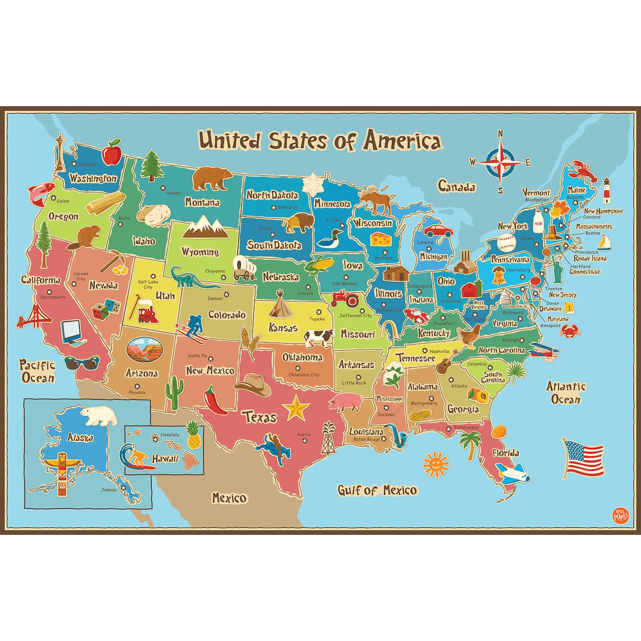 Wallpops Kids USA Dry Erase Map Decal